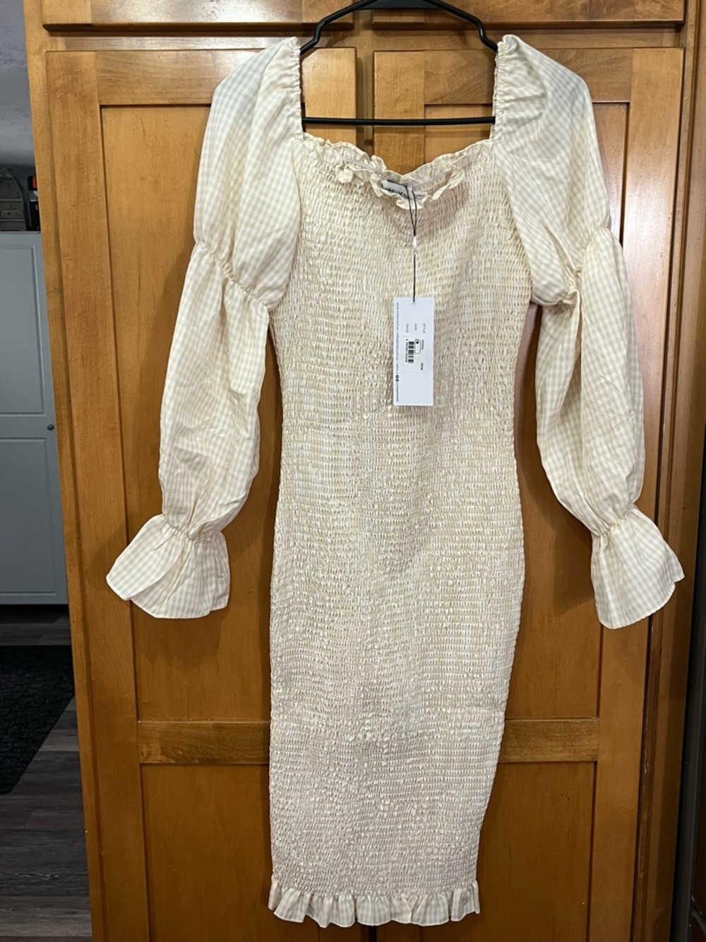 SNDYS Courtney Smocked Midi Dress - Cream, Size 6 - Picture 2 of 11